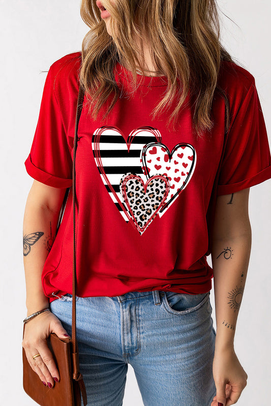 Heart Round Neck Short Sleeve T-Shirt-Angel Casuals