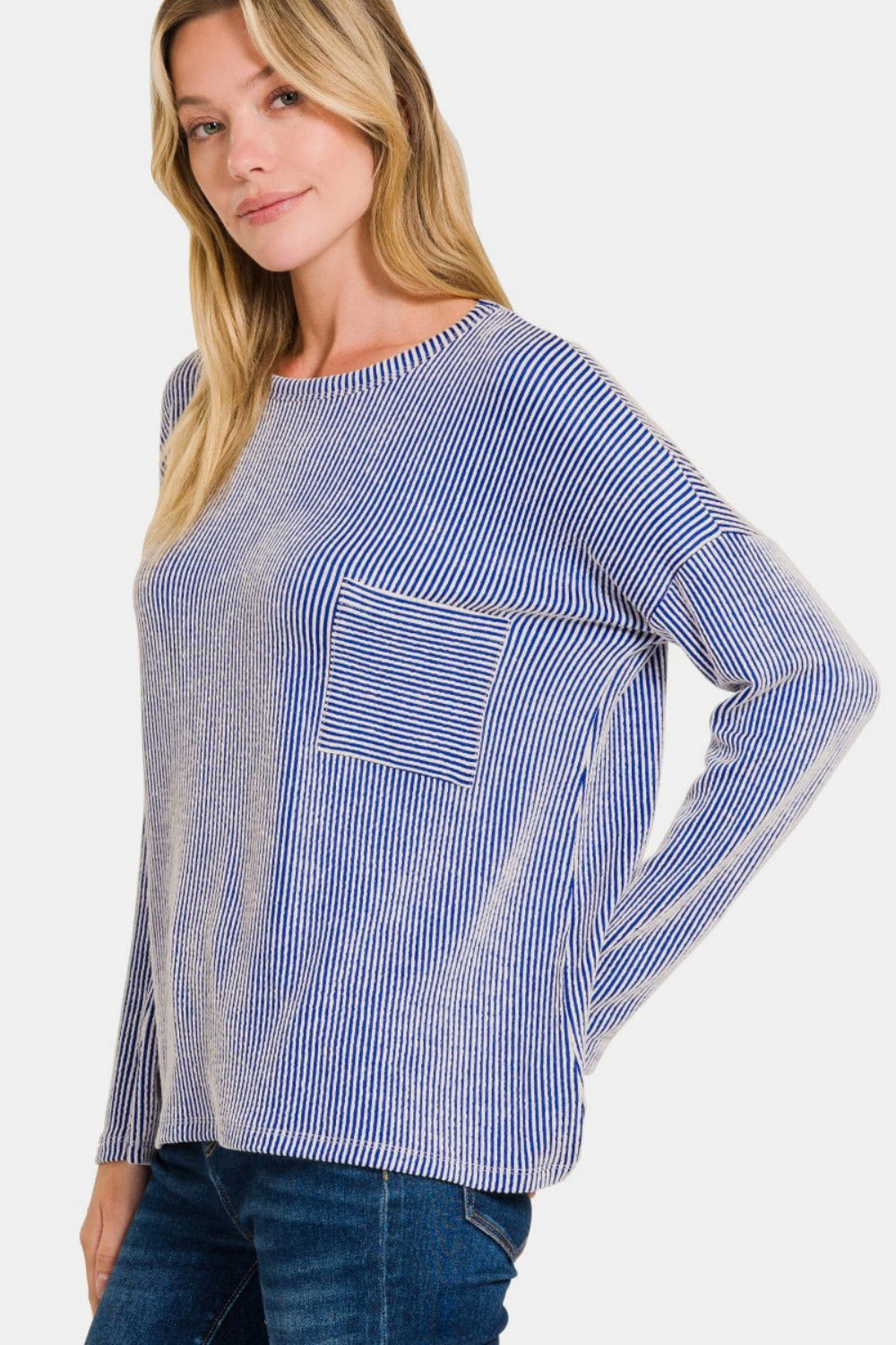 Zenana Ribbed Striped Long Sleeve T-Shirt-Angel Casuals