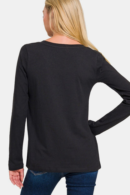 Zenana Full Size V-Neck Long Sleeve T-Shirt-Angel Casuals