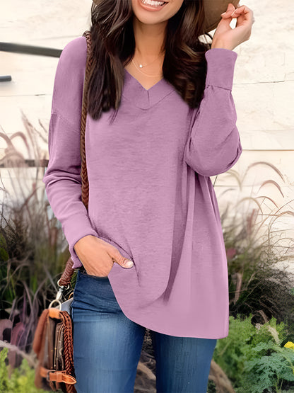 Full Size V-Neck Long Sleeve T-Shirt-Angel Casuals