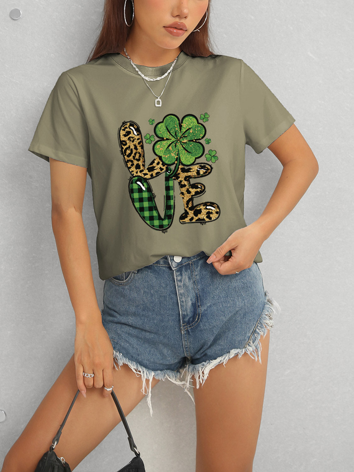 LOVE Round Neck Short Sleeve T-Shirt-Angel Casuals