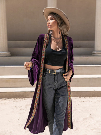 Embroidered Open Front Long Sleeve Cardigan-Angel Casuals