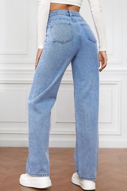 High Waist Straight Jeans-Angel Casuals