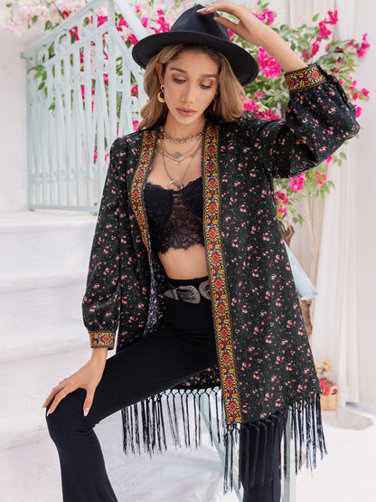 Printed Fringe Detail Cardigan-Angel Casuals