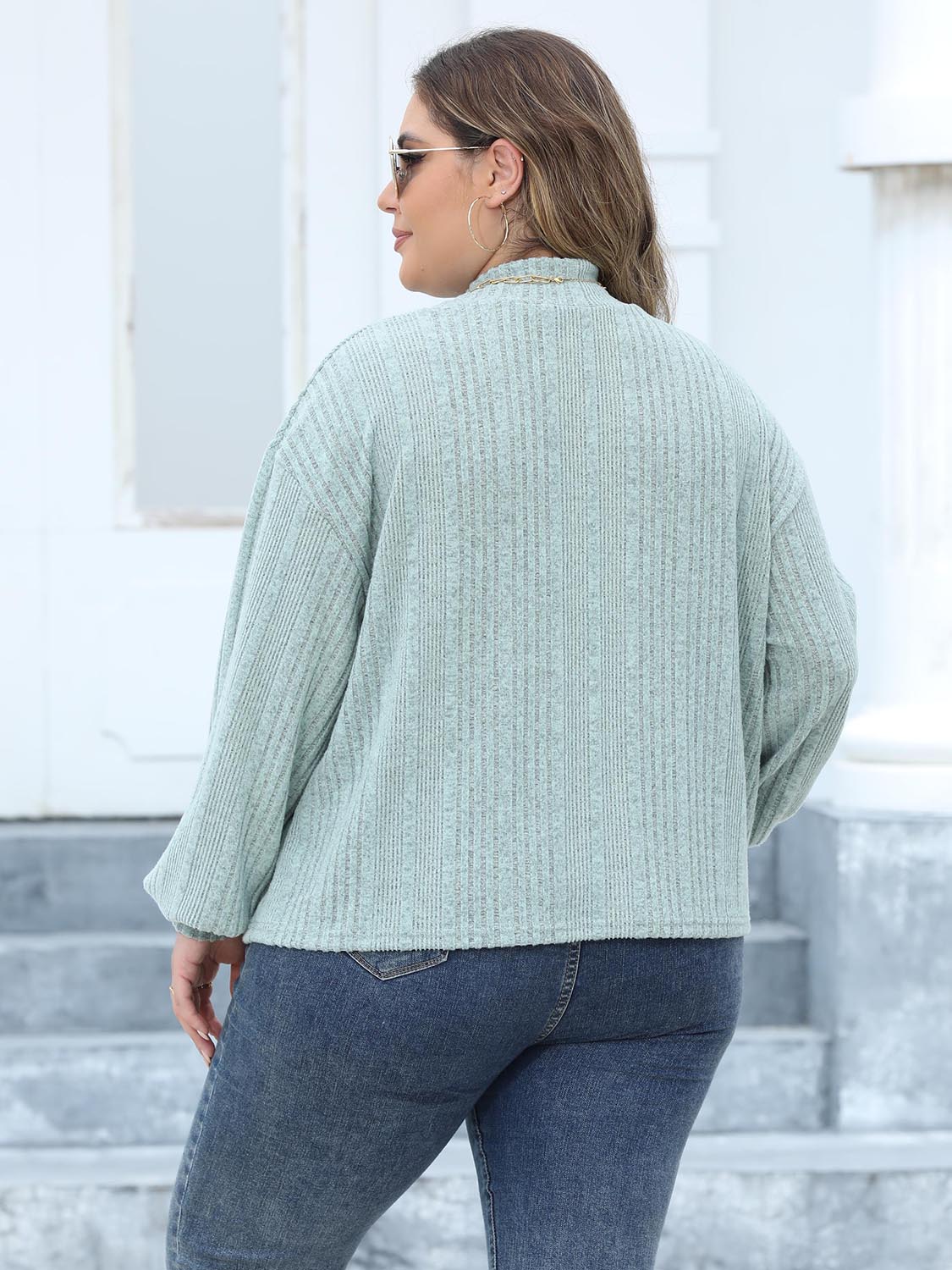 Plus Size Mock Neck Long Sleeve Knit Top-Angel Casuals