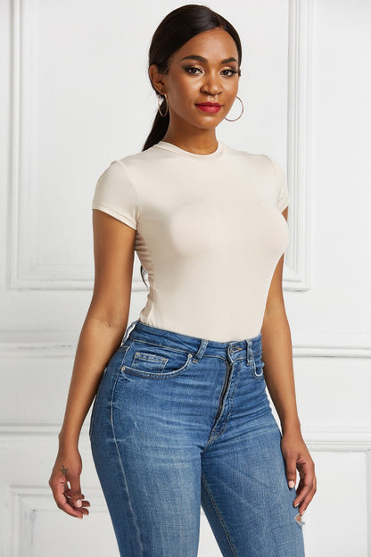 Round Neck Short Sleeve Bodysuit-Angel Casuals