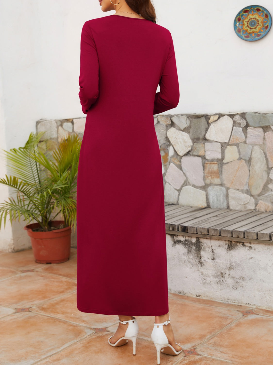 Twisted Round Neck Long Sleeve Dress-Angel Casuals