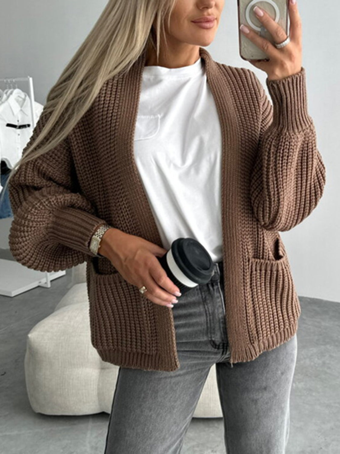 Open Front Dropped Shoulder Cardigan-Angel Casuals