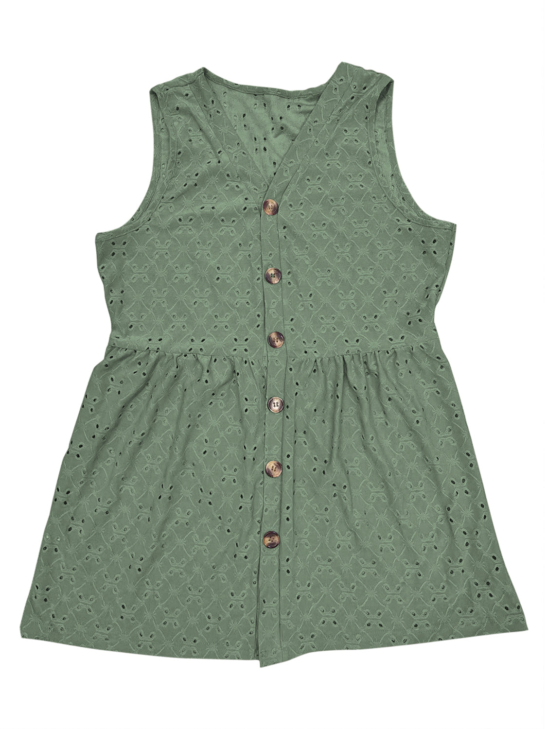 Full Size Eyelet Button Up V-Neck Tank-Angel Casuals