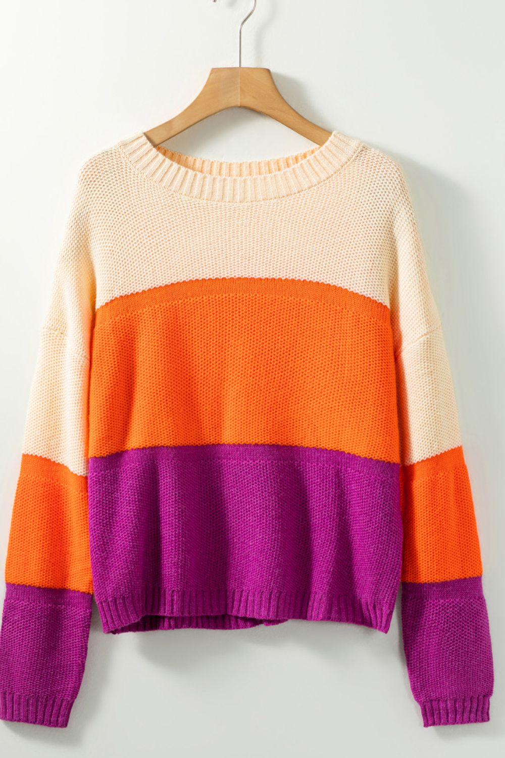Color Block Drop Shoulder Round Neck Sweater-Angel Casuals