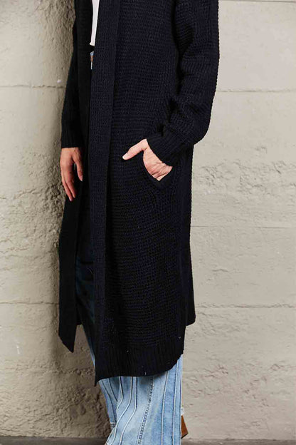 Waffle Knit Open Front Duster Cardigan With Pockets-Angel Casuals