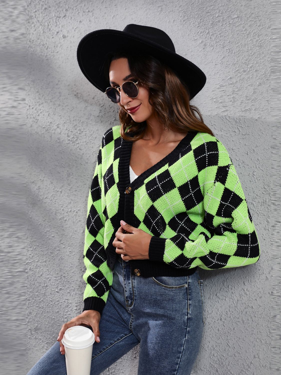 Geometric Button Up Long Sleeve Cardigan-Angel Casuals