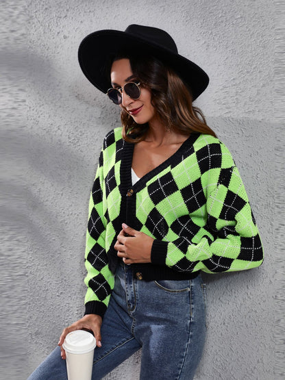 Geometric Button Up Long Sleeve Cardigan-Angel Casuals