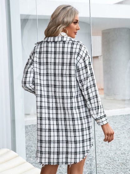 Ivy Lane Plaid Pocketed Button Up Dropped Shoulder Jacket-Angel Casuals