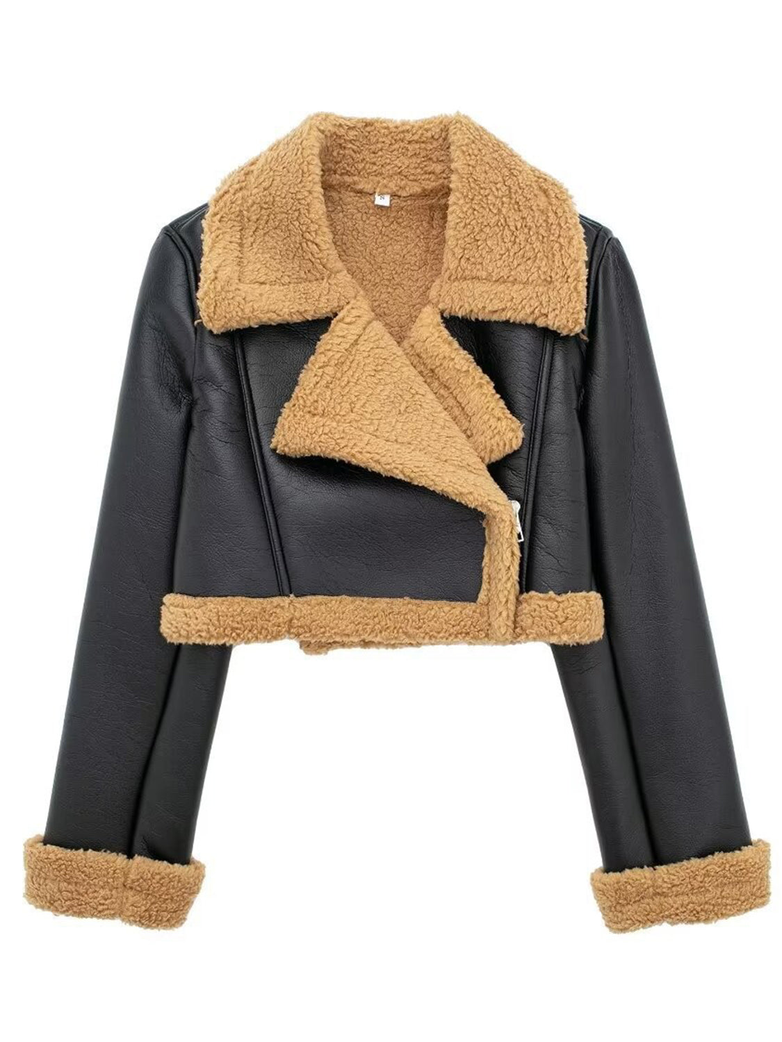 Collared Neck Long Sleeve Plush Cropped Jacket-Angel Casuals