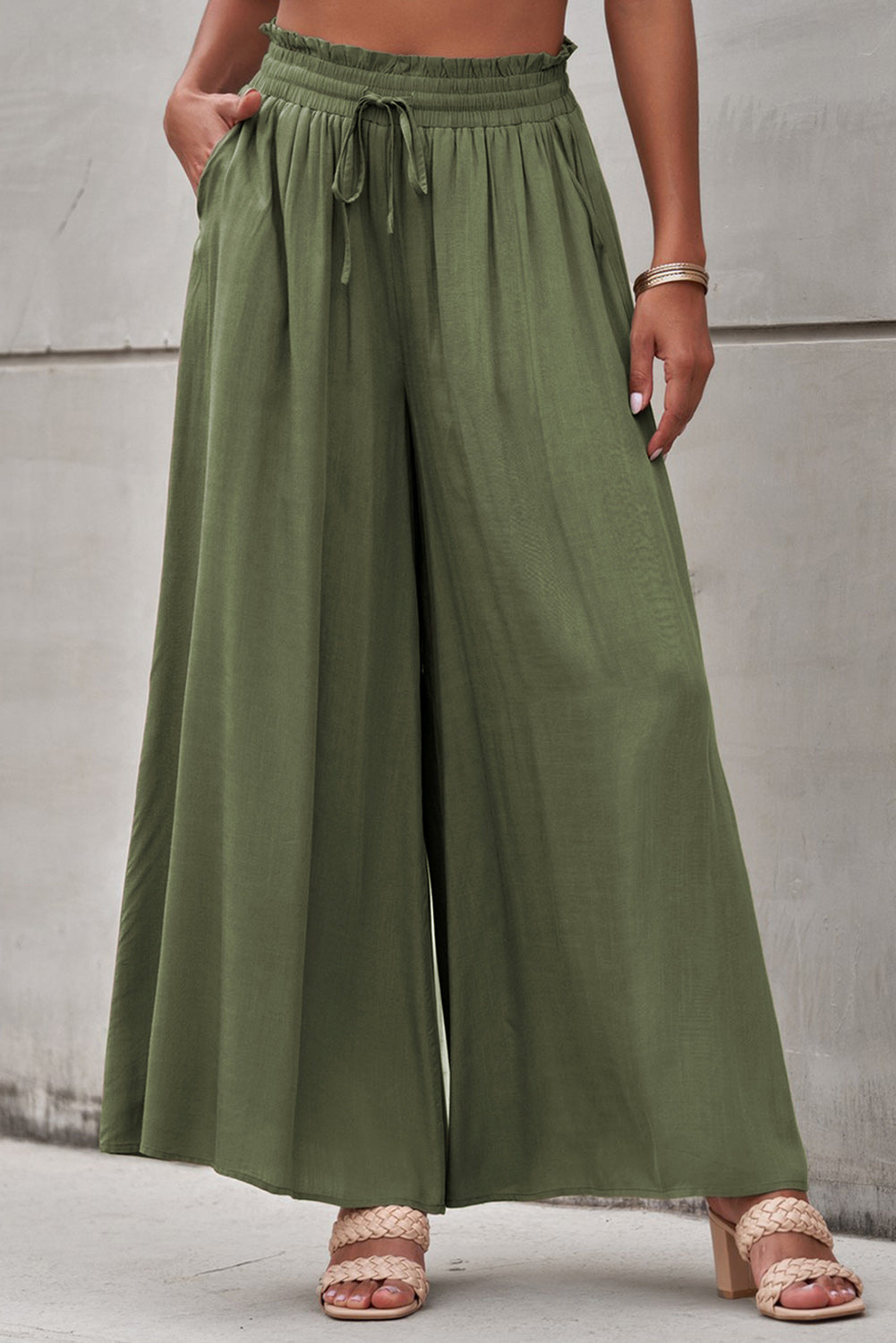 Drawstring Waist Wide Leg Pants-Angel Casuals