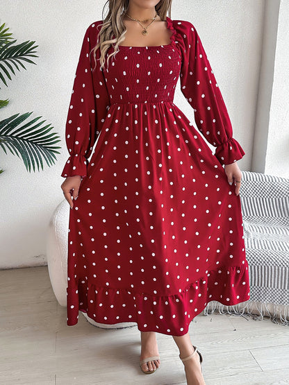 Polka Dot Flounce Sleeve Midi Dress-Angel Casuals