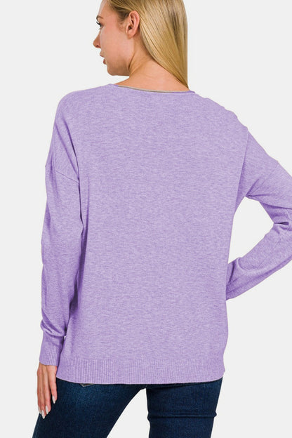 Zenana Front Seam Round Neck Sweater-Angel Casuals