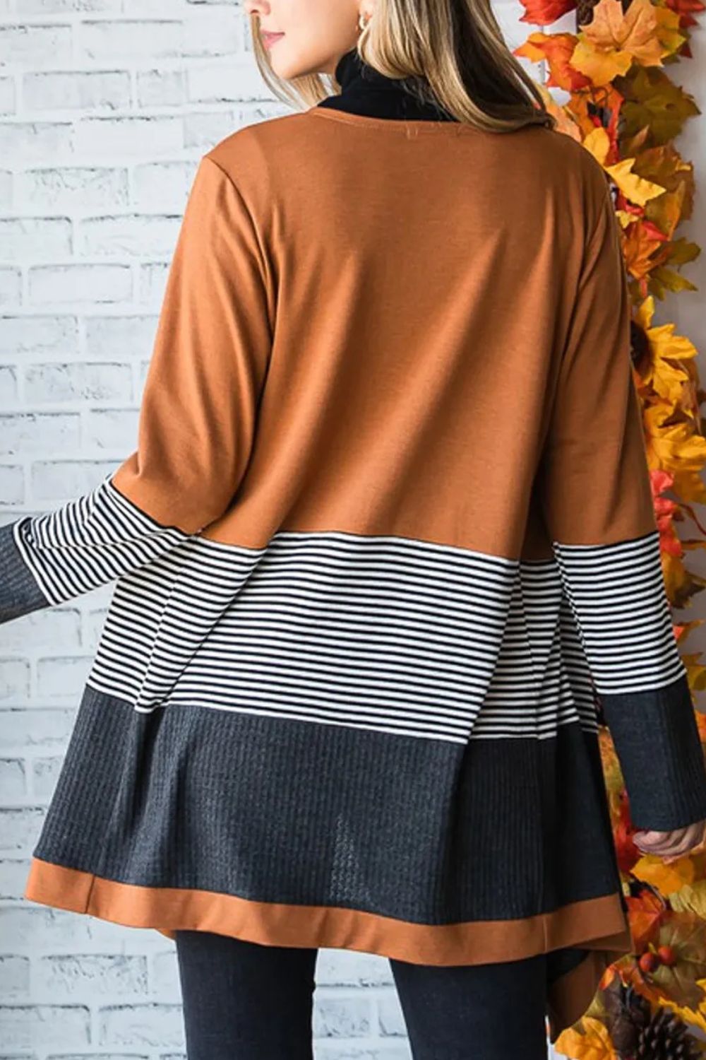 Striped Open Front Long Sleeve Cover Up-Angel Casuals