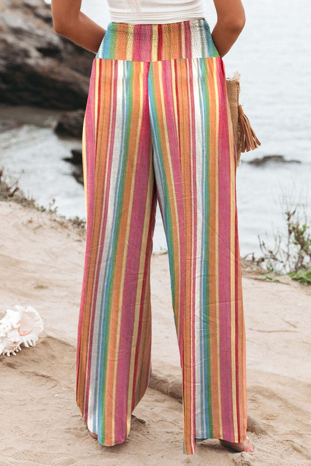 Striped Smocked Waist Pants with Pockets-Angel Casuals