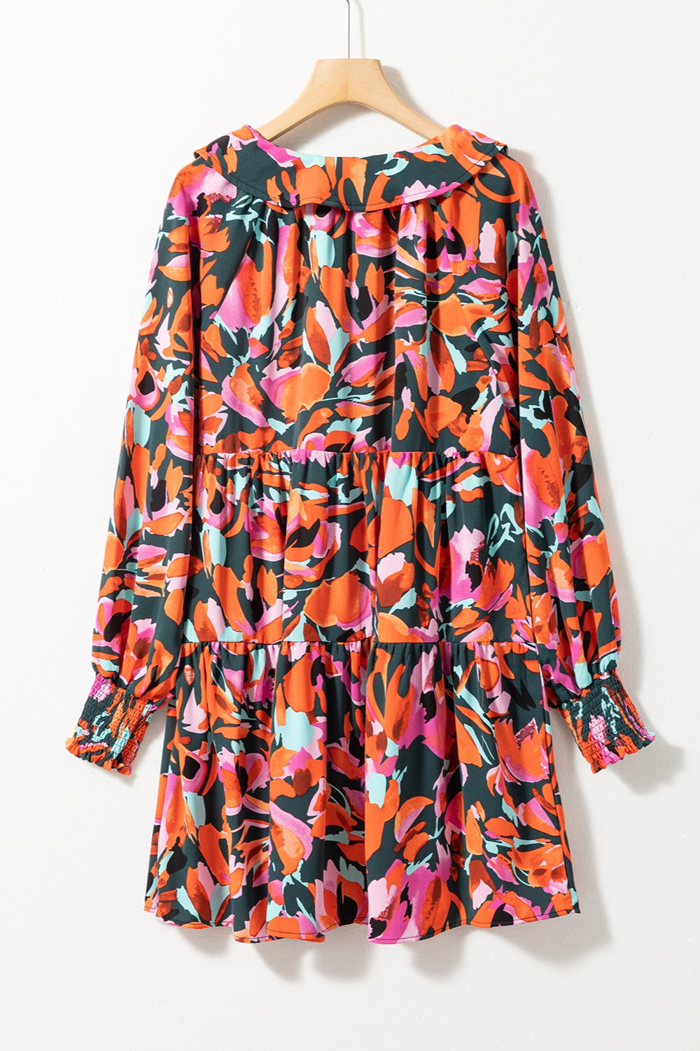 Printed Tie Neck Lantern Sleeve Mini Dress-Angel Casuals