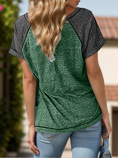 Contrast Notched Short Sleeve T-Shirt-Angel Casuals