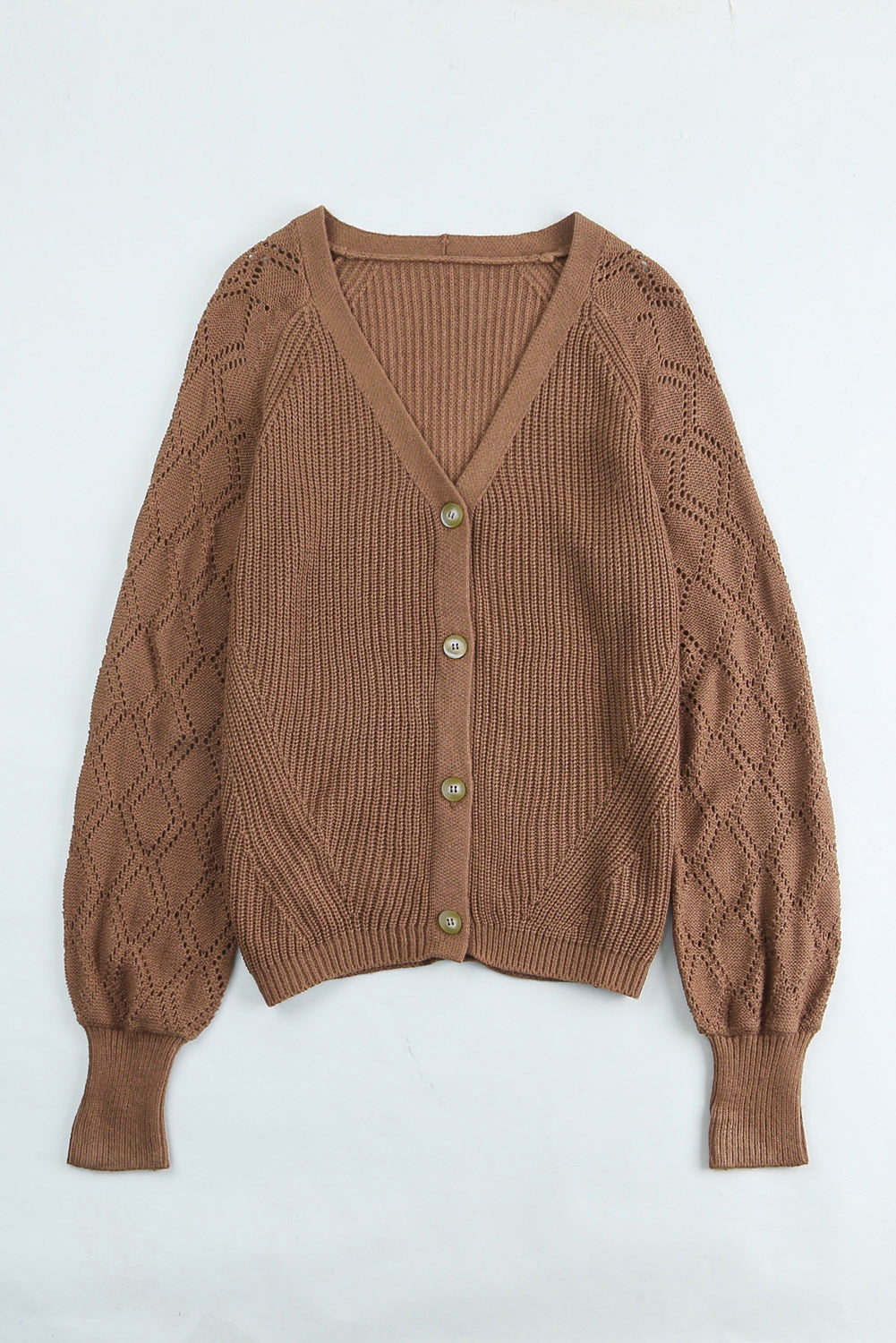 Openwork V-Neck Button Up Cardigan-Angel Casuals