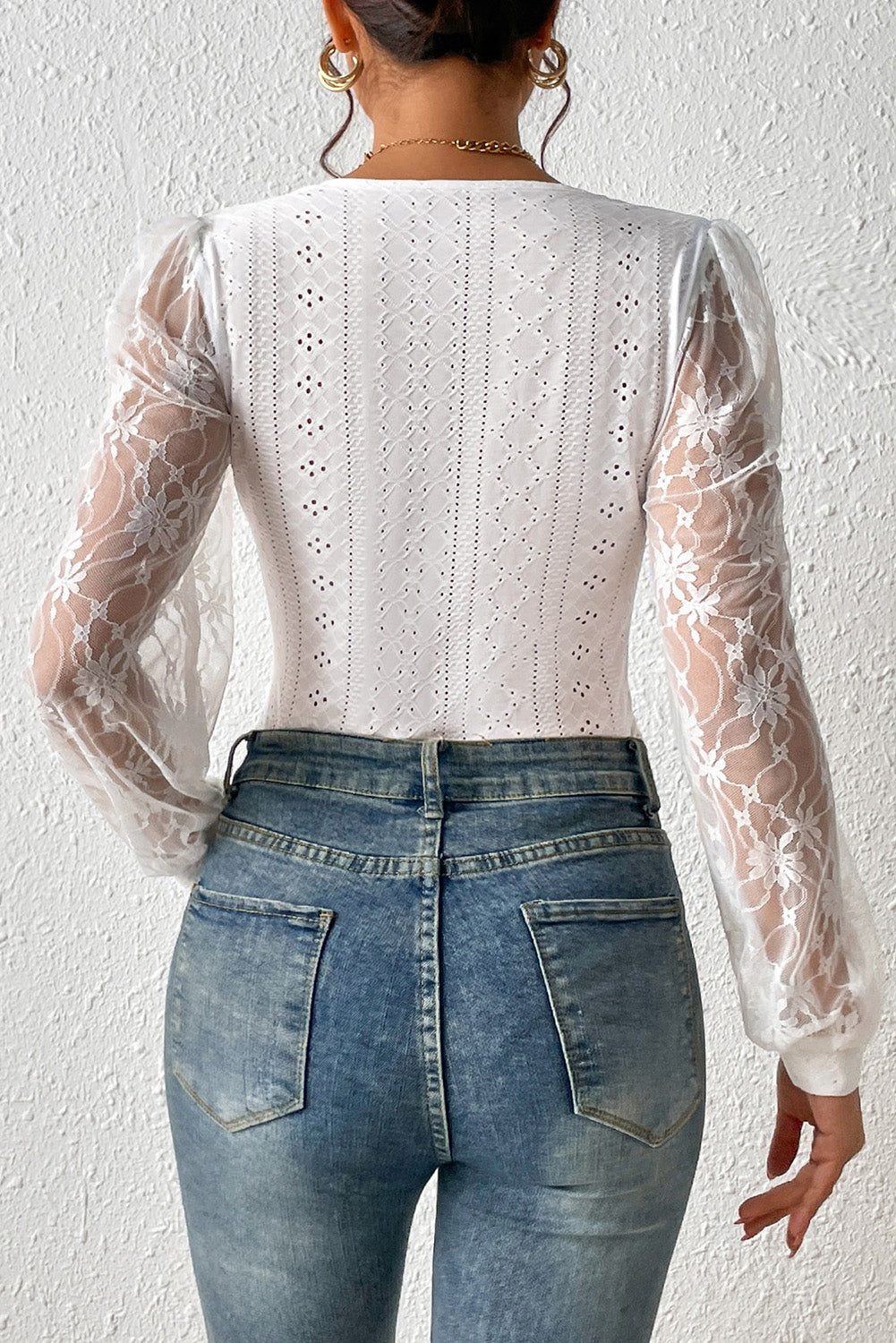 Eyelet Lace Detail Bodysuit-Angel Casuals