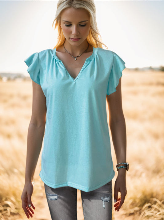 Ruffled Notched Cap Sleeve Tank-Angel Casuals