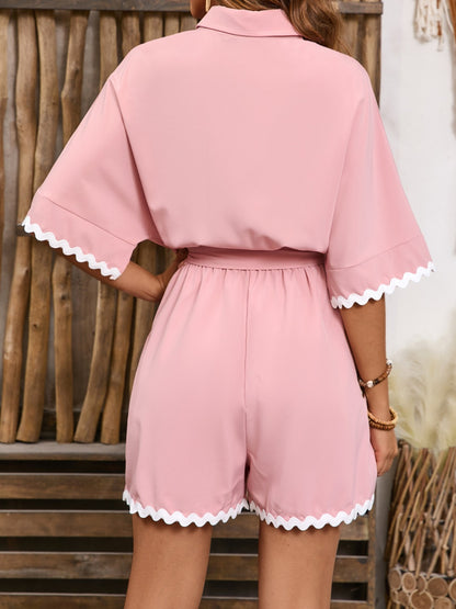 Contrast Trim Half Sleeve Romper-Angel Casuals