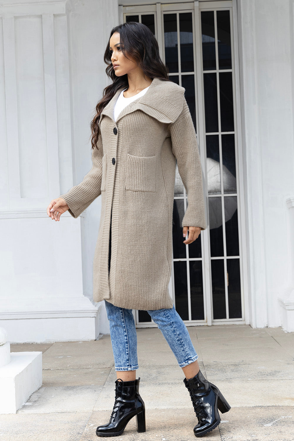 Pocketed Button Up Collared Neck Cardigan-Angel Casuals