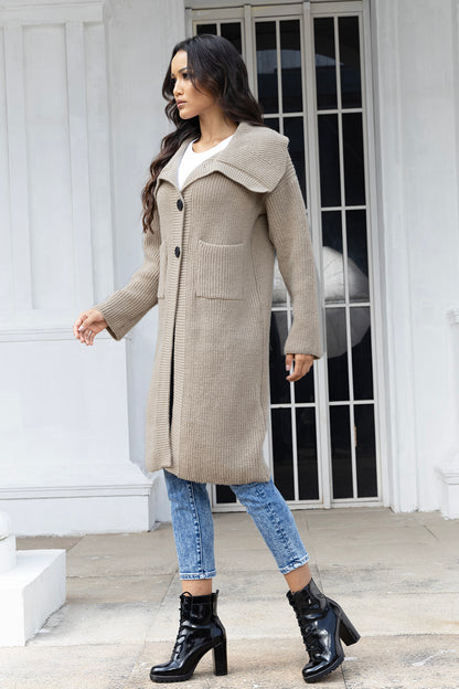 Pocketed Button Up Collared Neck Cardigan-Angel Casuals