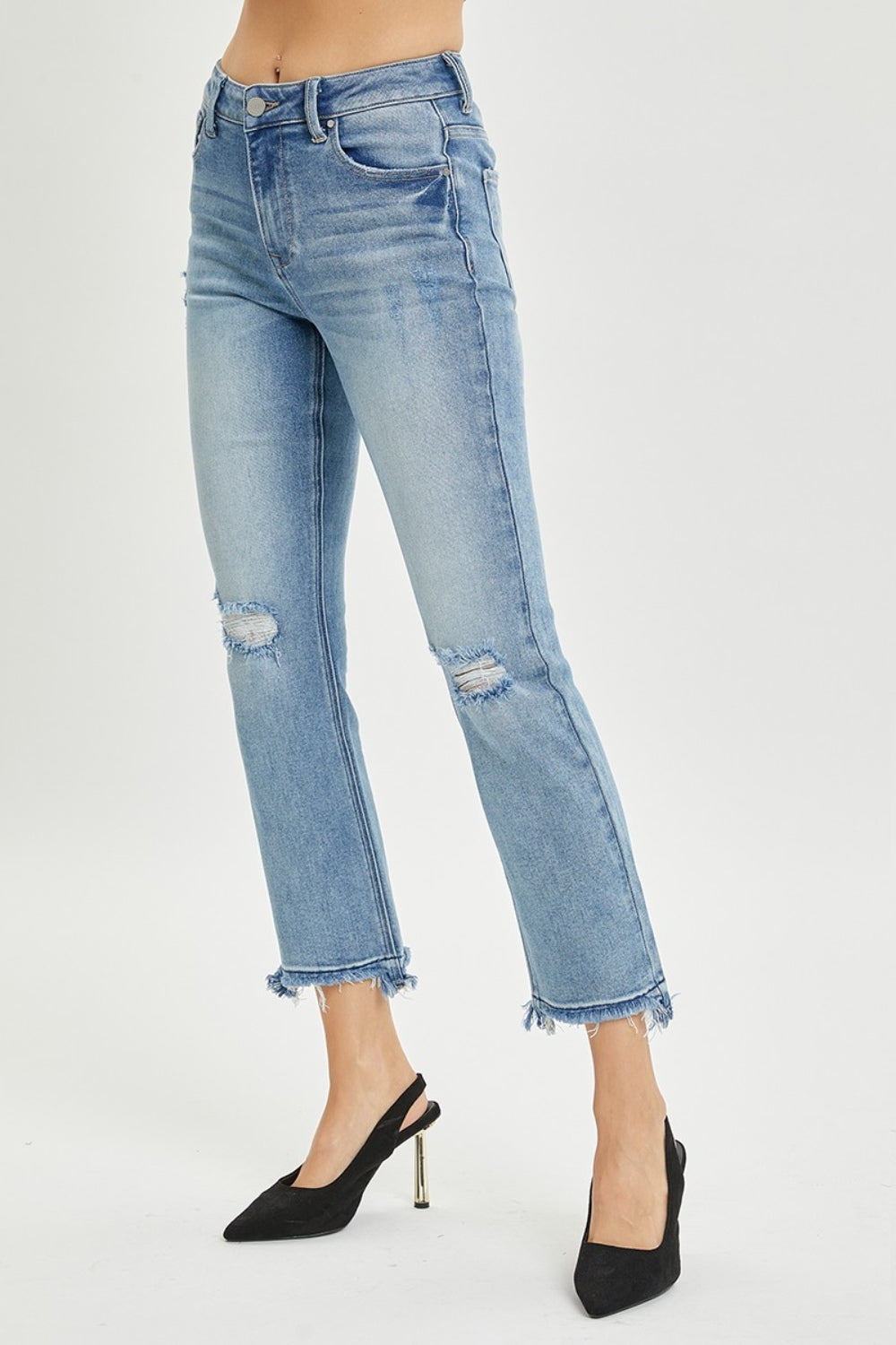 RISEN Full Size High Rise Distressed Cropped Straight Jeans-Angel Casuals