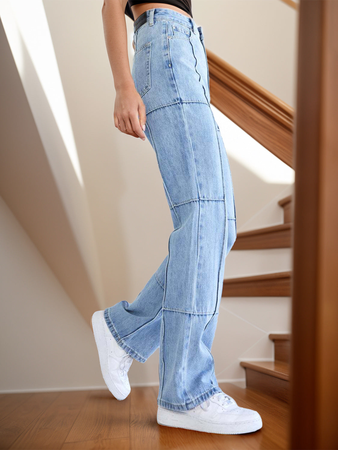 High Waist Straight Jeans with Pockets-Angel Casuals