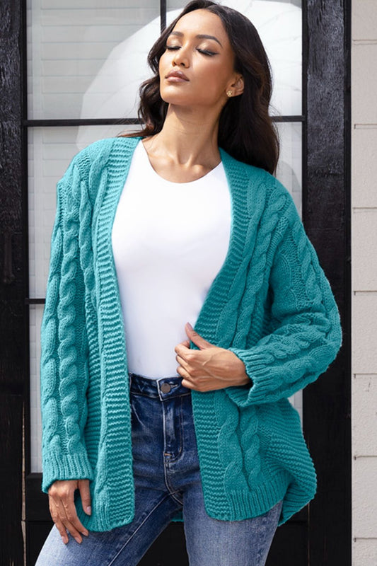Open Front Cable-Knit Cardigan-Angel Casuals