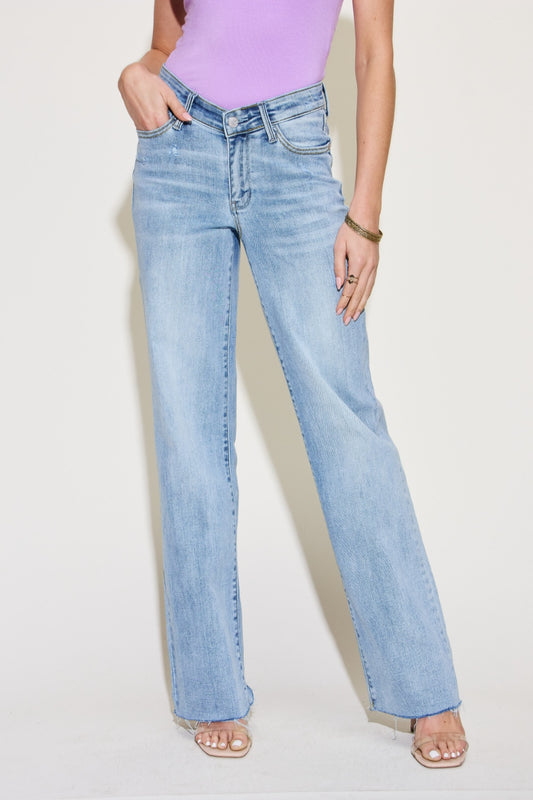 Judy Blue Full Size V Front Waistband Straight Jeans-Angel Casuals