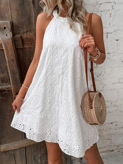 Eyelet Grecian Neck Mini Dress-Angel Casuals