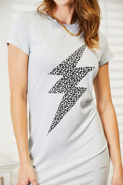 Double Take Leopard Lightning Graphic Tee Dress-Angel Casuals