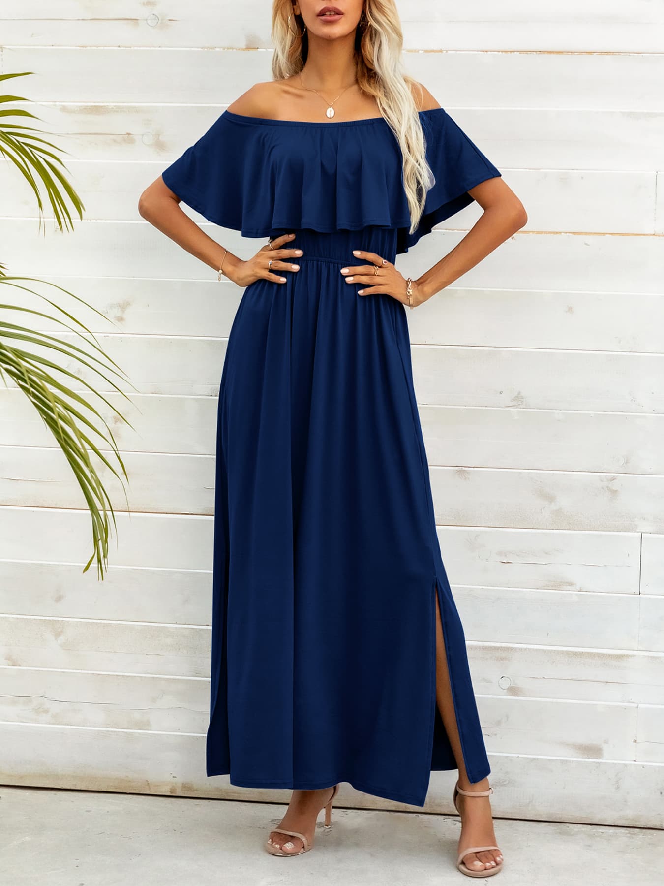 Off-Shoulder Slit Maxi Dress-Angel Casuals