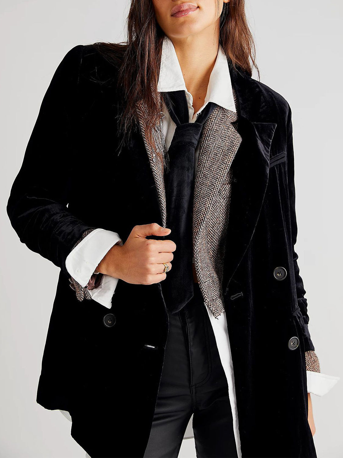 Lapel Collar Long Sleeve Blazer with Pockets-Angel Casuals