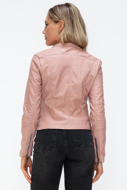 Snobbish Faux Leather Zip Up Drawstring Hooded Jacket-Angel Casuals