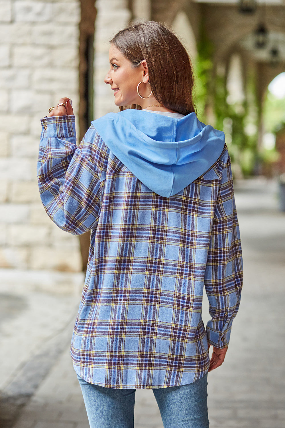 Mandy Plaid Long Sleeve Hooded Jacket-Angel Casuals