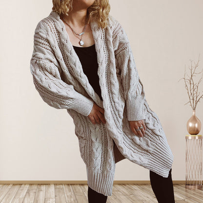 Cable-Knit Open Front Dropped Shoulder Cardigan-Angel Casuals