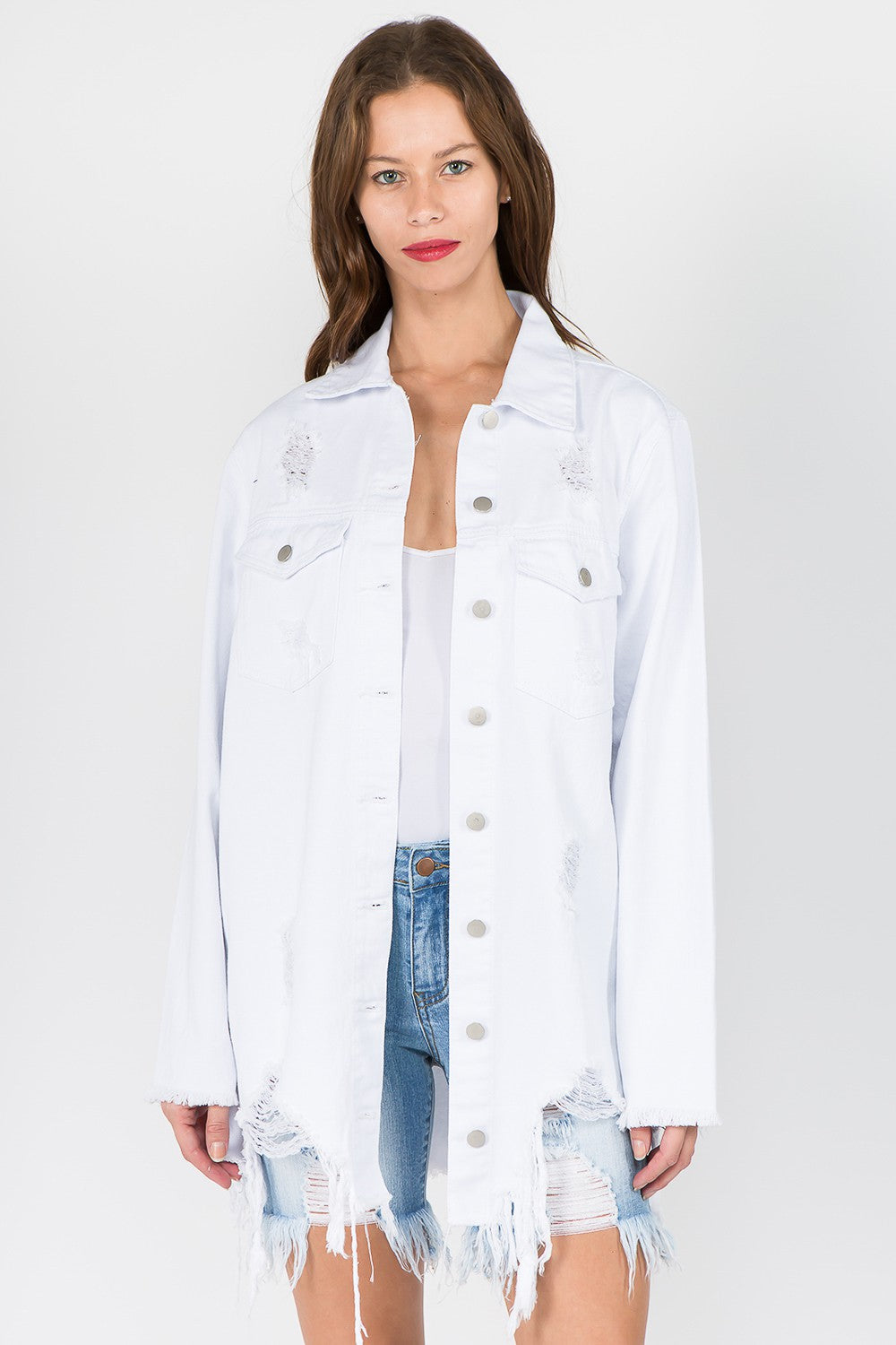 American Bazi Distressed Frayed Hem Denim Jacket-Angel Casuals