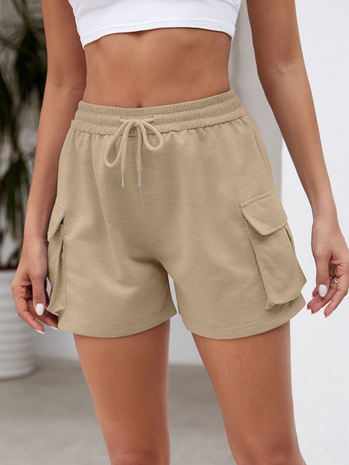 Drawstring Elastic Waist Shorts with Pockets-Angel Casuals