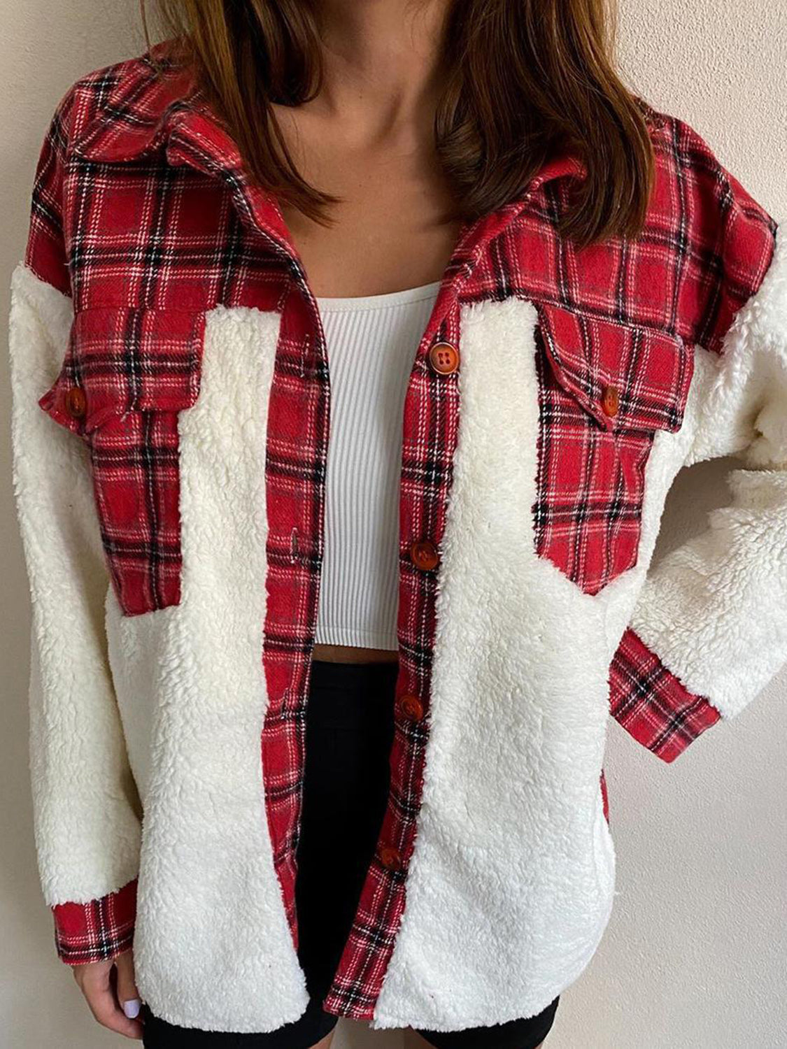 Fuzzy Button Up Long Sleeve Jacket-Angel Casuals