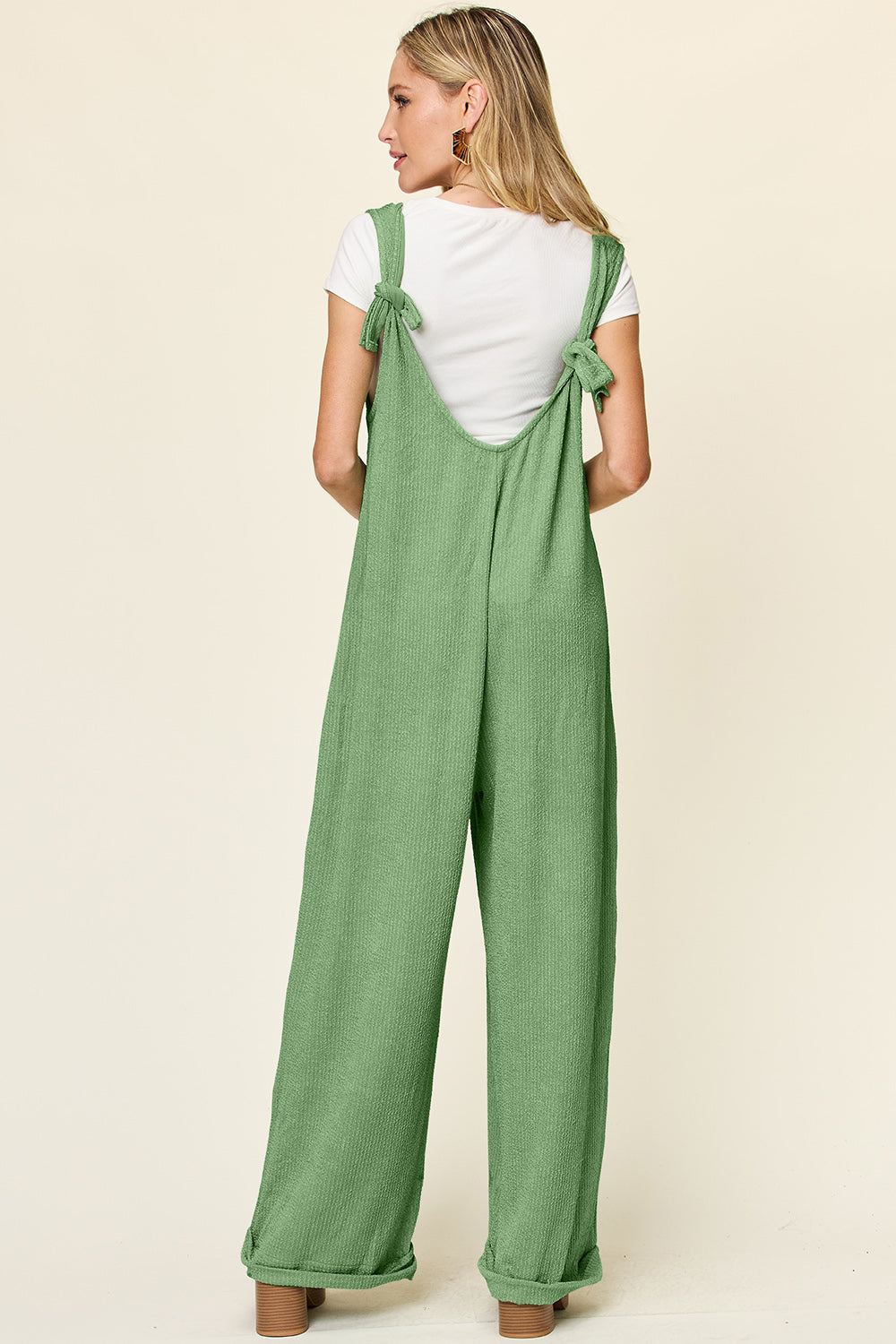 Double Take Full Size Texture Sleeveless Wide Leg Jumpsuit-Angel Casuals