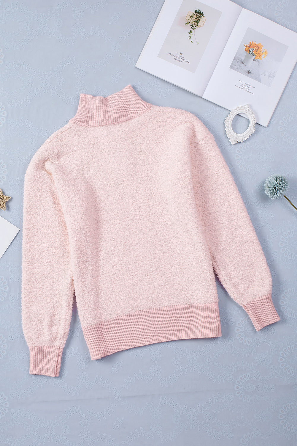 Button Detail Mock Neck Long Sleeve Sweater-Angel Casuals