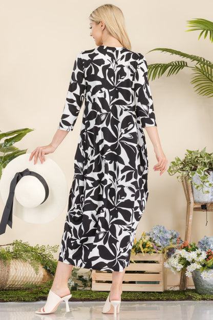 Celeste Full Size Printed Contrast Dress with Pockets-Angel Casuals