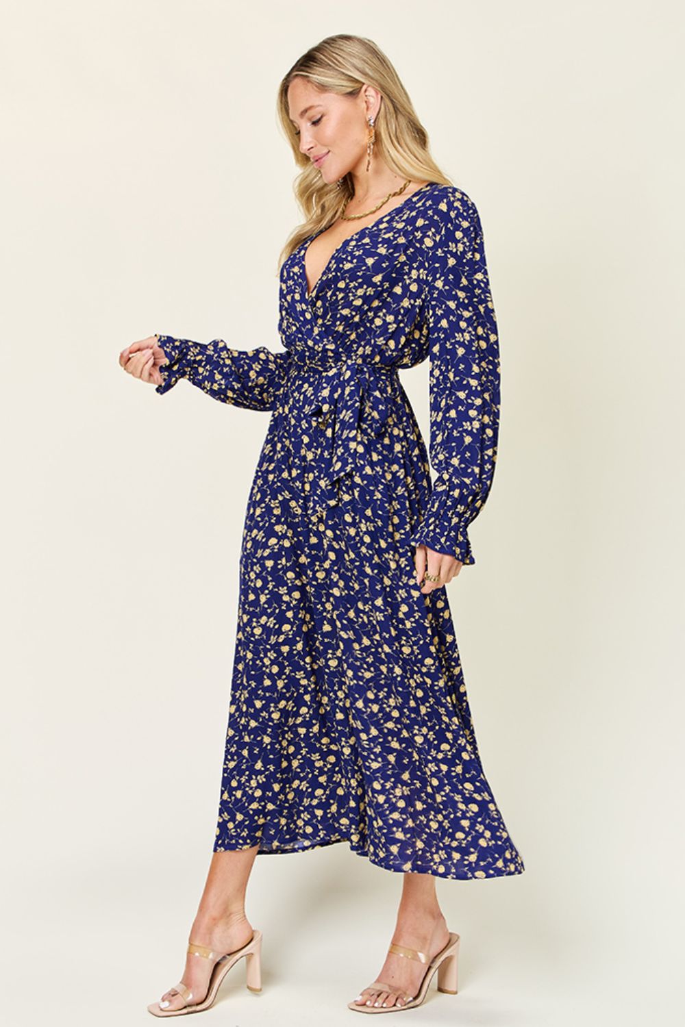 Double Take Full Size Tie Back Flounce Sleeve Dress-Angel Casuals